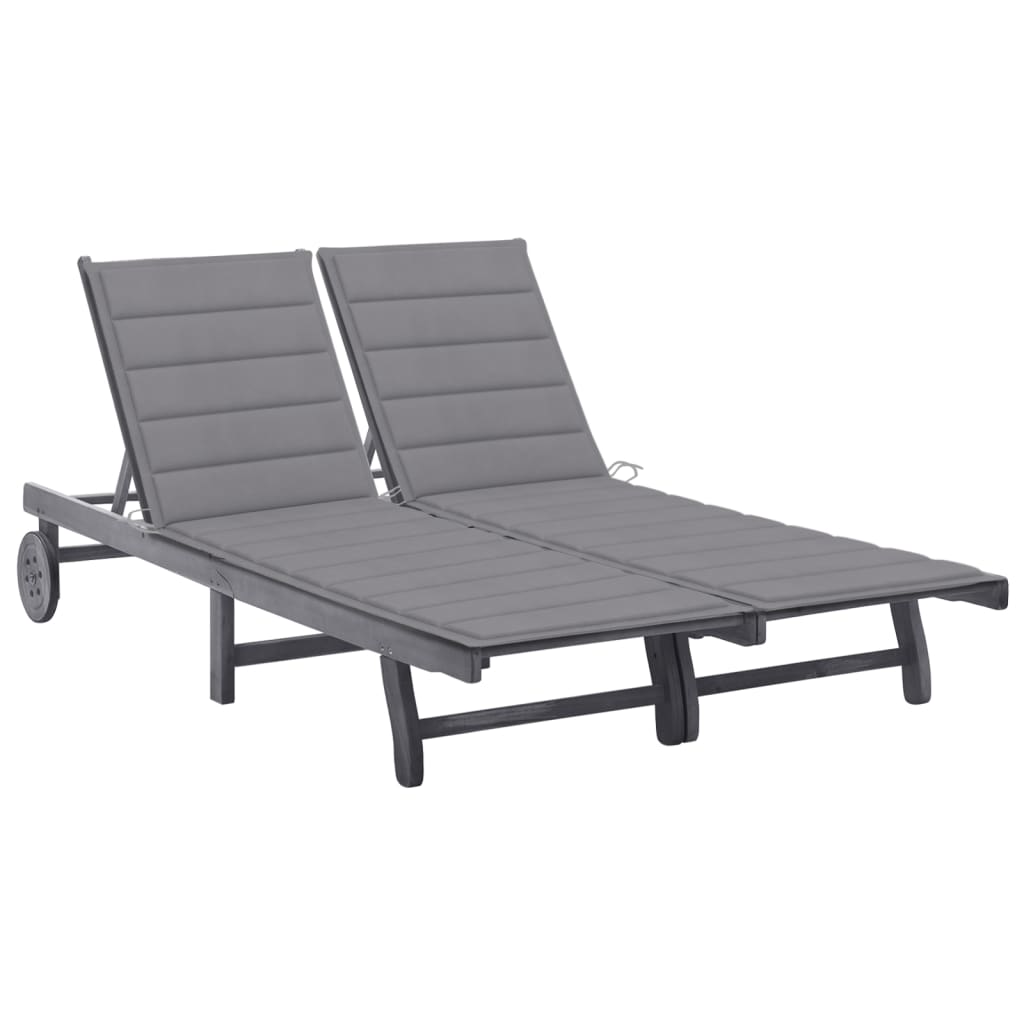 2-Person Garden Sun Lounger With Cushion Grey Solid Acacia Wood