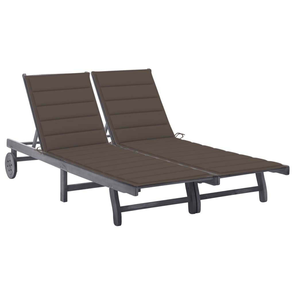 2-Person Garden Sun Lounger With Cushion Grey Solid Acacia Wood
