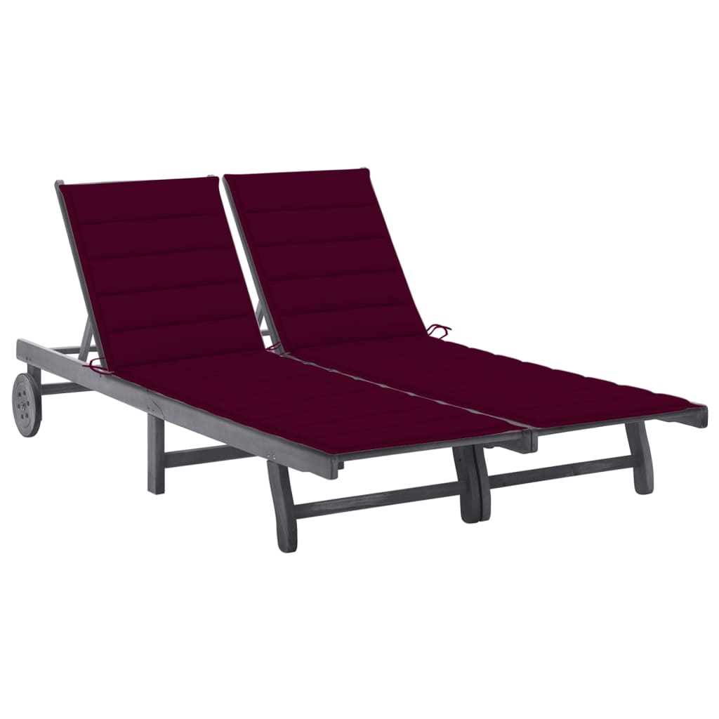 2-Person Garden Sun Lounger With Cushion Grey Solid Acacia Wood