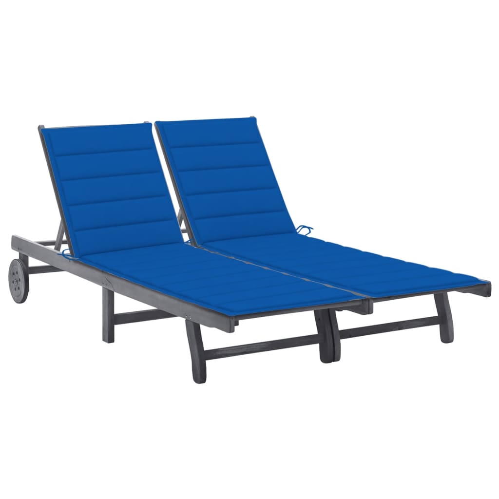 2-Person Garden Sun Lounger With Cushion Grey Solid Acacia Wood
