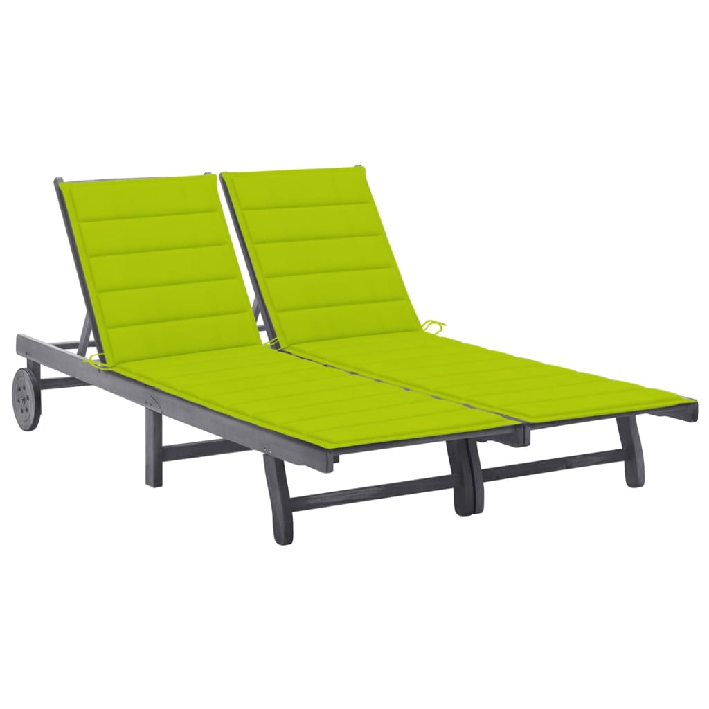 2-Person Garden Sun Lounger With Cushion Grey Solid Acacia Wood