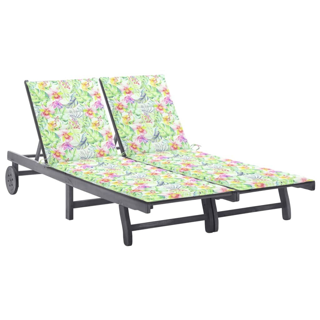 2-Person Garden Sun Lounger With Cushion Grey Solid Acacia Wood