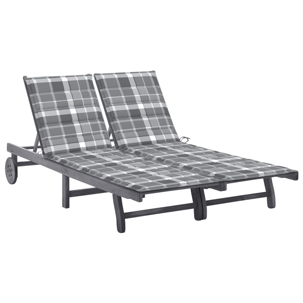 2-Person Garden Sun Lounger With Cushion Grey Solid Acacia Wood
