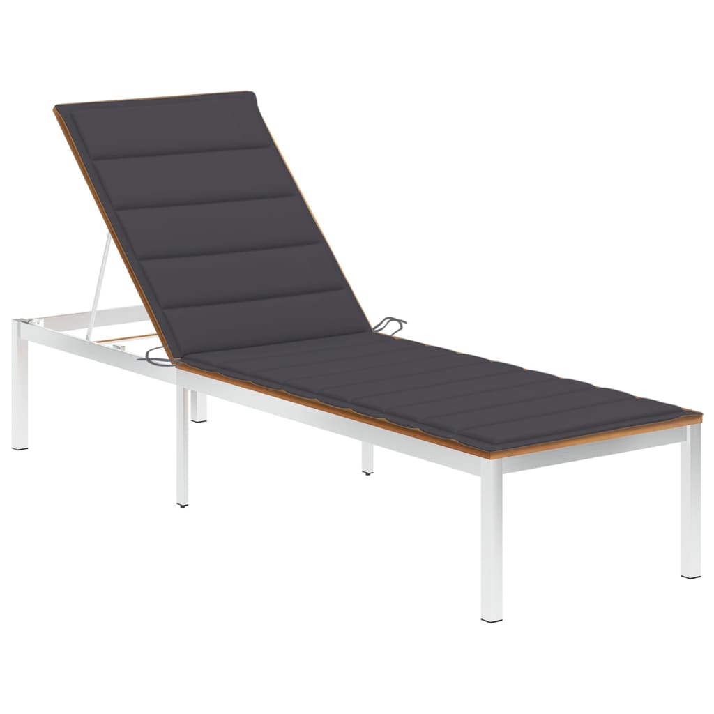 Sun Lounger With Cushion Solid Acacia Wood And Stainless Steel