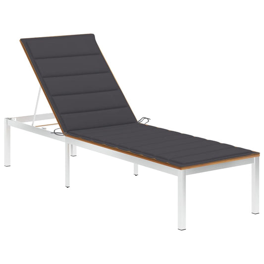 Sun Lounger With Cushion Solid Acacia Wood And Stainless Steel