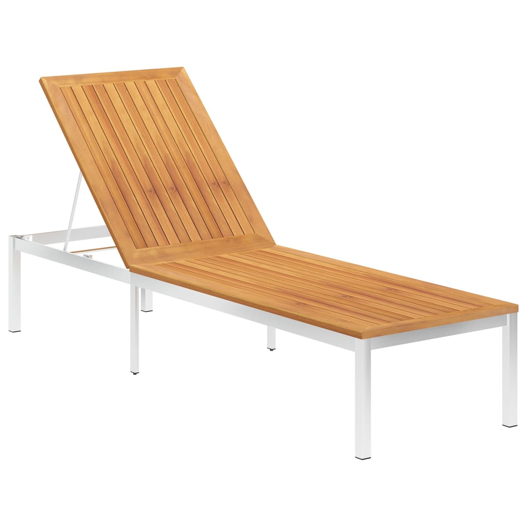 Sun Lounger With Cushion Solid Acacia Wood And Stainless Steel