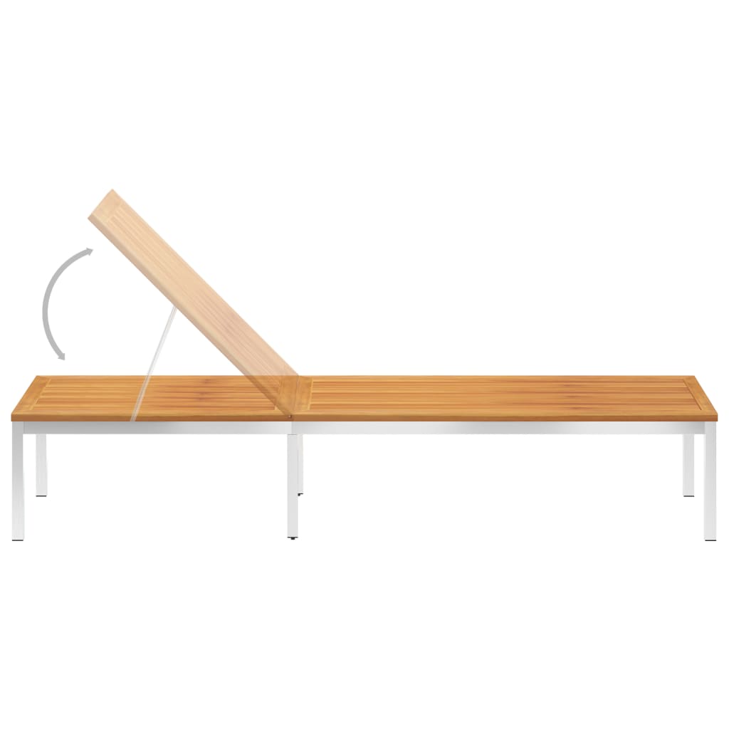 Sun Lounger With Cushion Solid Acacia Wood And Stainless Steel