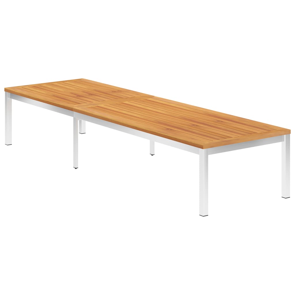 Sun Lounger With Cushion Solid Acacia Wood And Stainless Steel