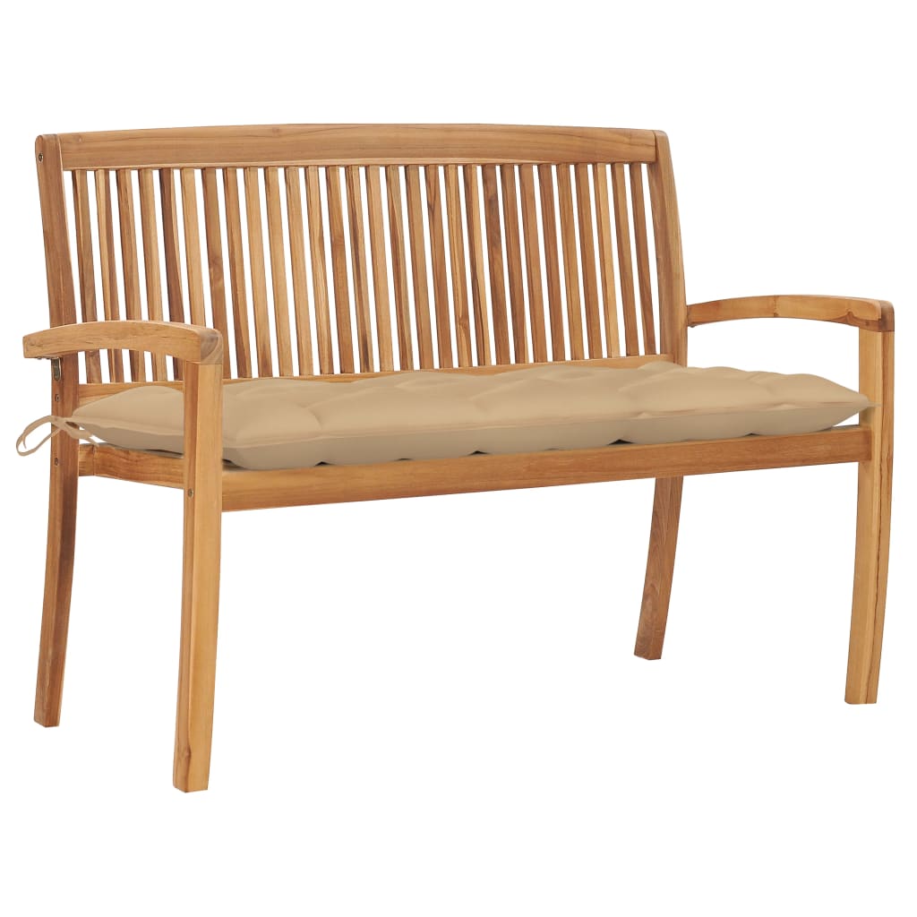 Stacking Garden Bench With Cushion 159 Cm Solid Teak Wood