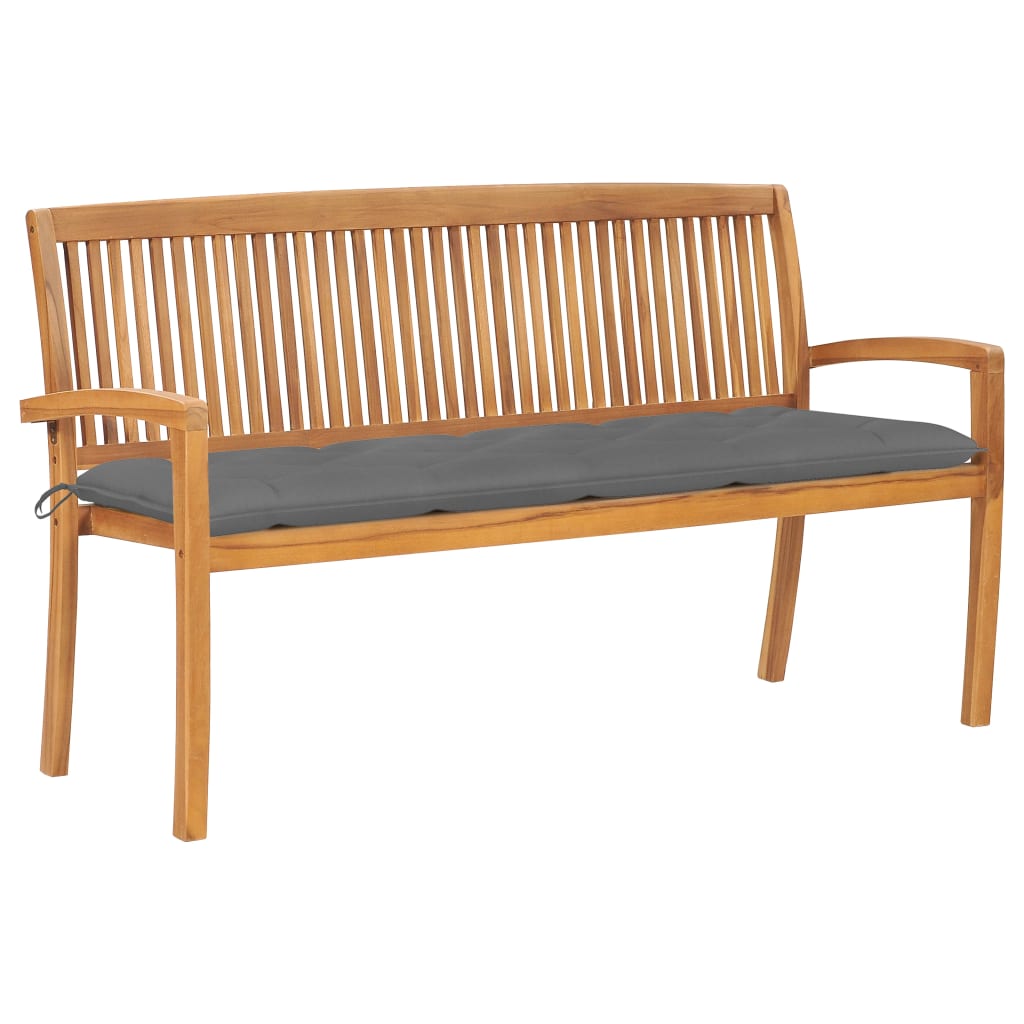 Stacking Garden Bench With Cushion 159 Cm Solid Teak Wood