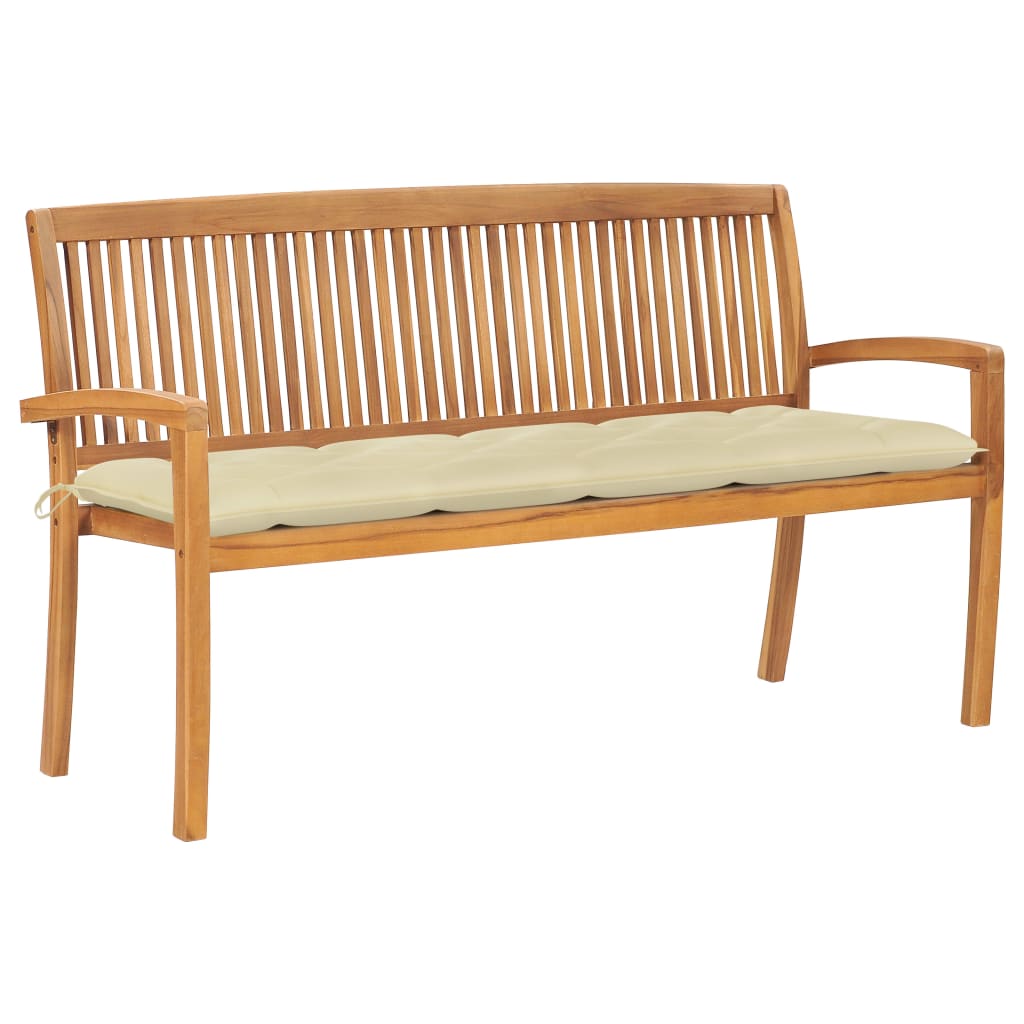Stacking Garden Bench With Cushion 159 Cm Solid Teak Wood