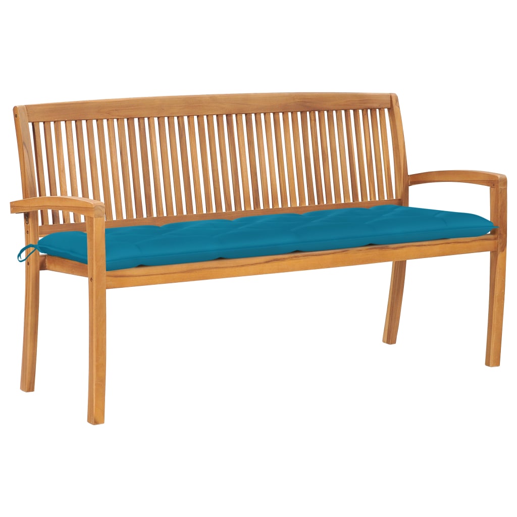 Stacking Garden Bench With Cushion 159 Cm Solid Teak Wood
