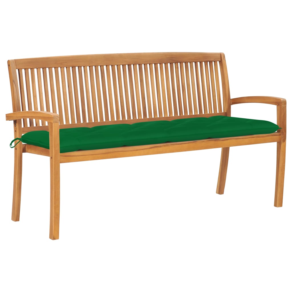 Stacking Garden Bench With Cushion 159 Cm Solid Teak Wood