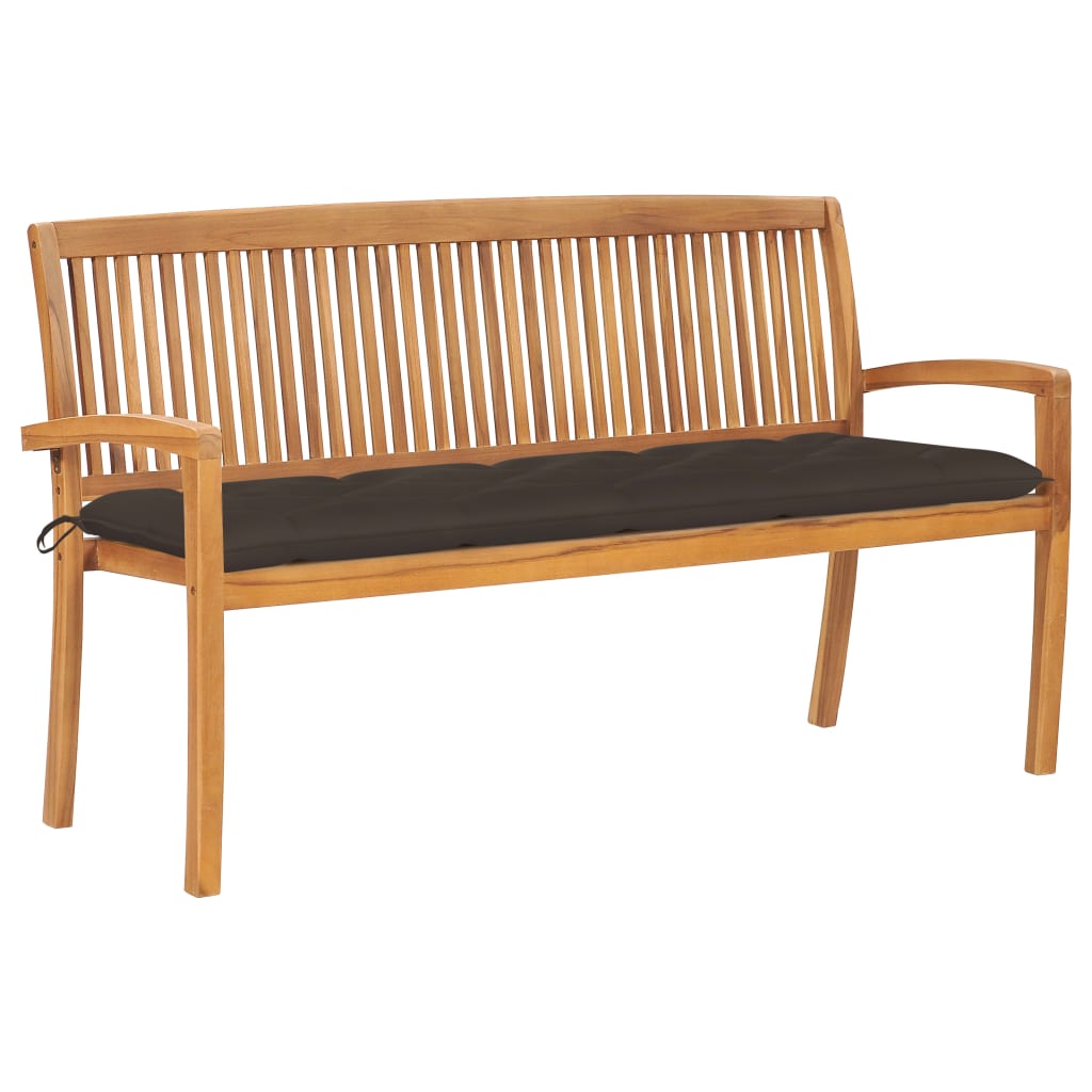 Stacking Garden Bench With Cushion 159 Cm Solid Teak Wood