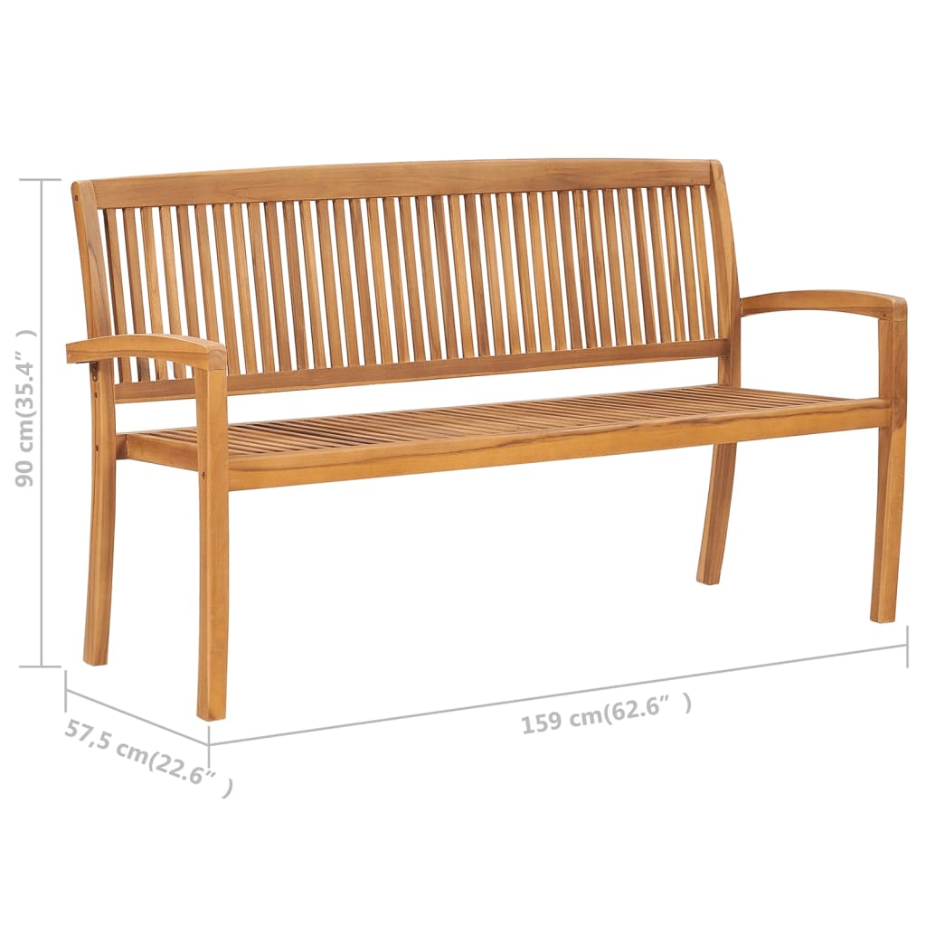 Stacking Garden Bench With Cushion 159 Cm Solid Teak Wood