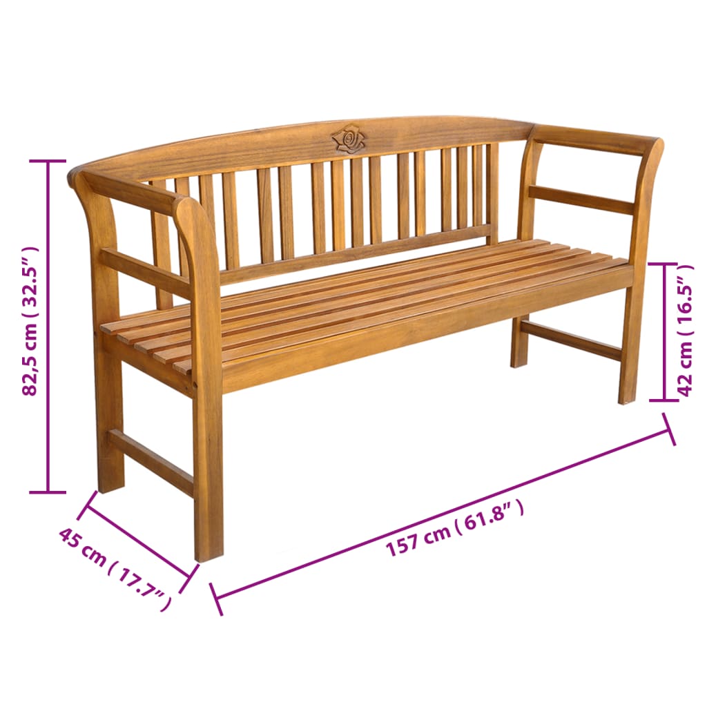 Garden Bench With Cushion Solid Acacia Wood