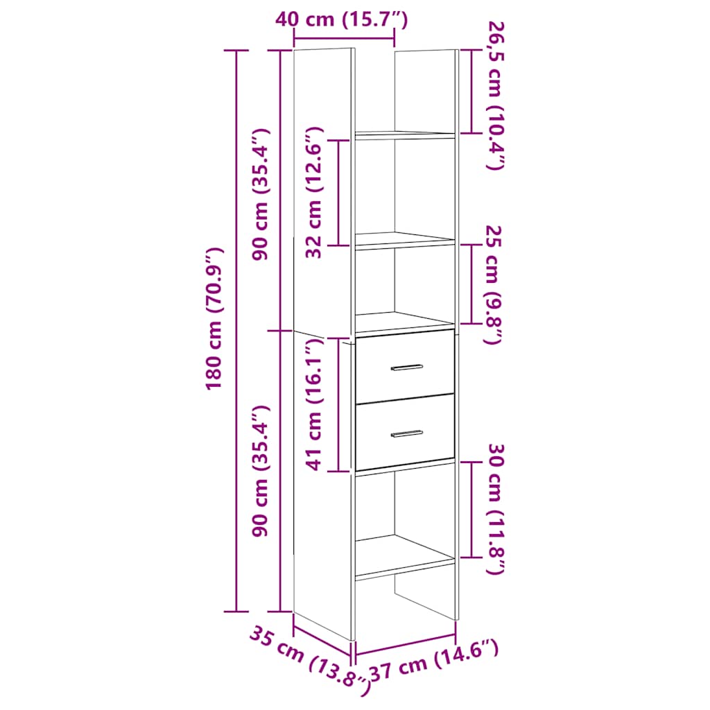Book Cabinet 40X35X180 Cm Engineered Wood