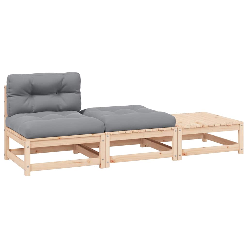 3 Piece Garden Lounge Set With Cushions Solid Pinewood