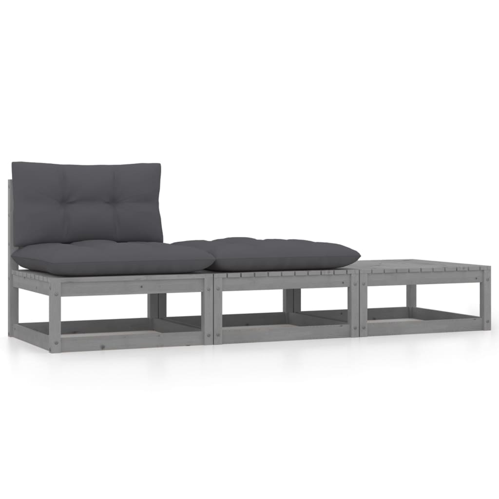 3 Piece Garden Lounge Set With Cushions Solid Pinewood