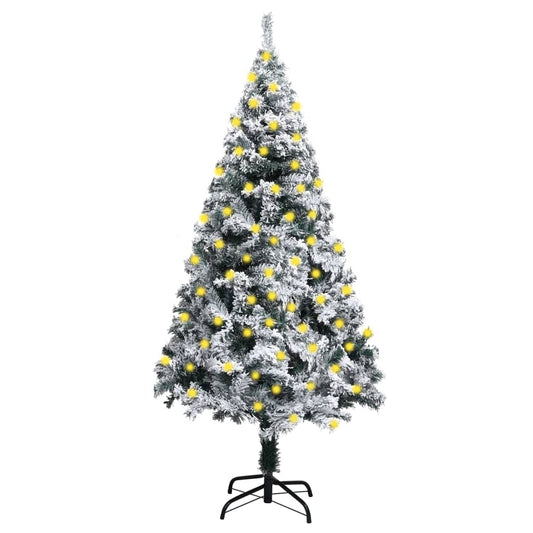 Artificial Pre-Lit Christmas Tree With Flocked Snow Green 180 Cm