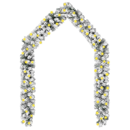 Christmas Garland With Leds&Flocked Snow Green Pvc