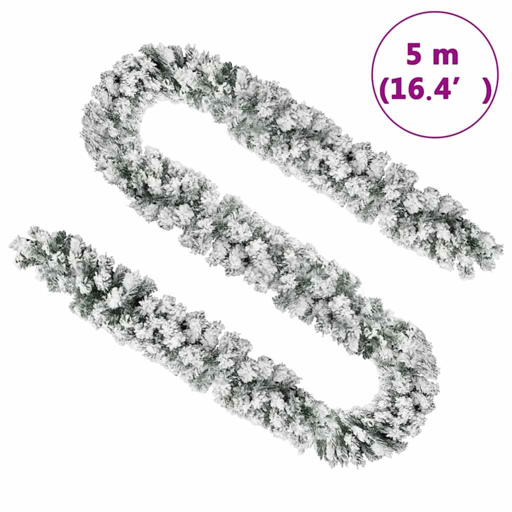 Christmas Garland With Leds&Flocked Snow Green Pvc