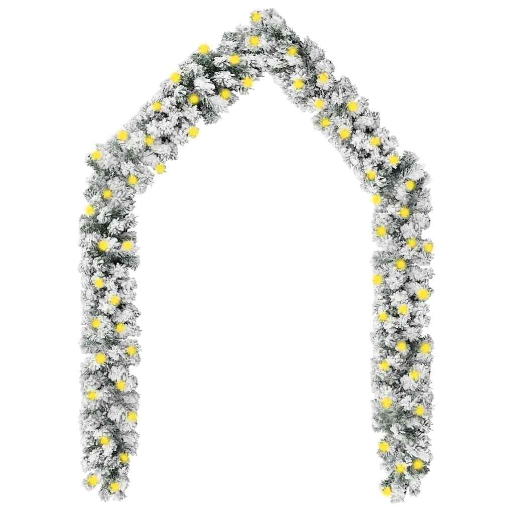 Christmas Garland With Leds&Flocked Snow Green Pvc