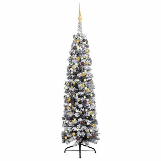 Slim Artificial Pre-Lit Christmas Tree With Ball Set Green
