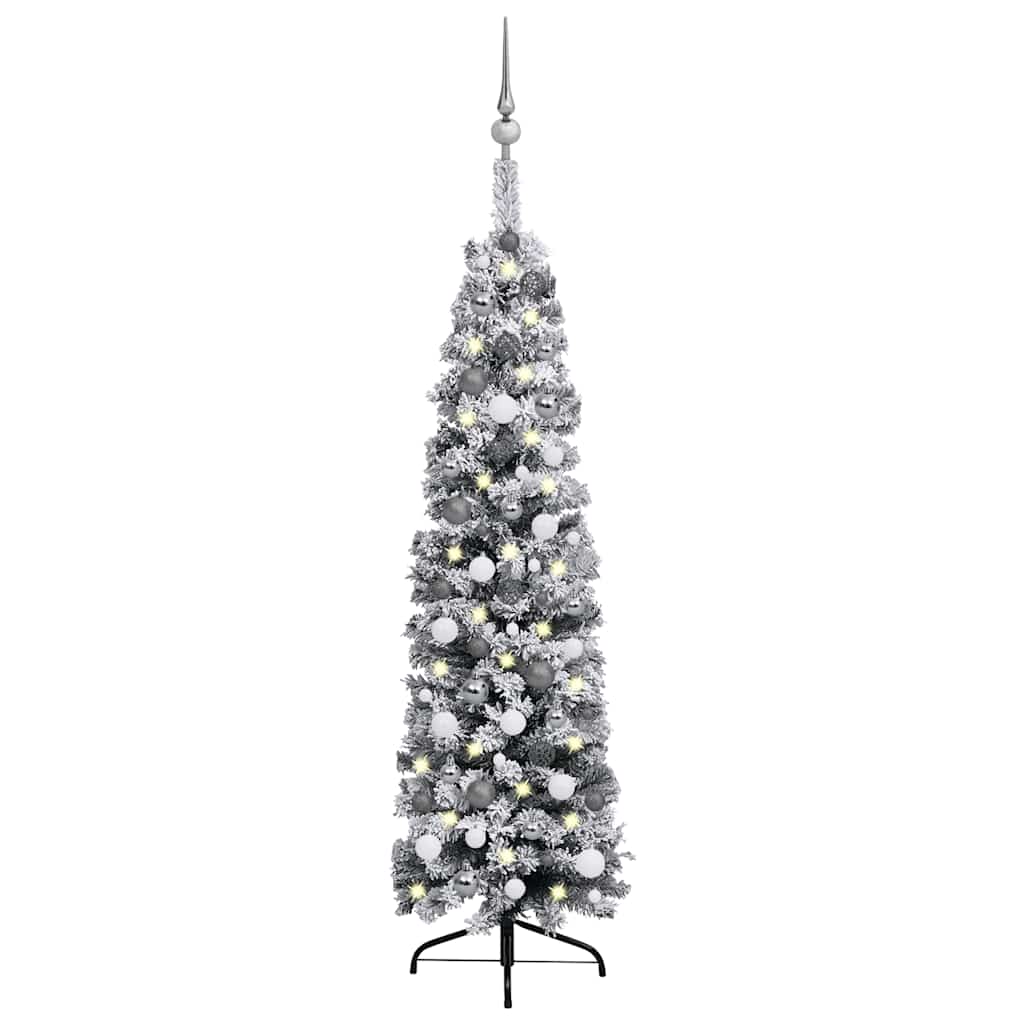 Slim Artificial Pre-Lit Christmas Tree With Ball Set Green