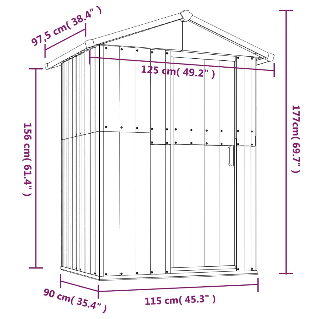 Garden Shed 126X97.5X177 Cm Galvanised Steel
