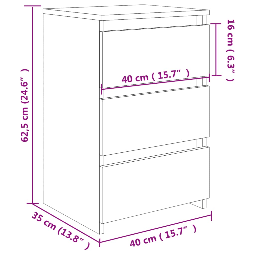 Bed Cabinet 40X35X62.5 Cm Engineered Wood