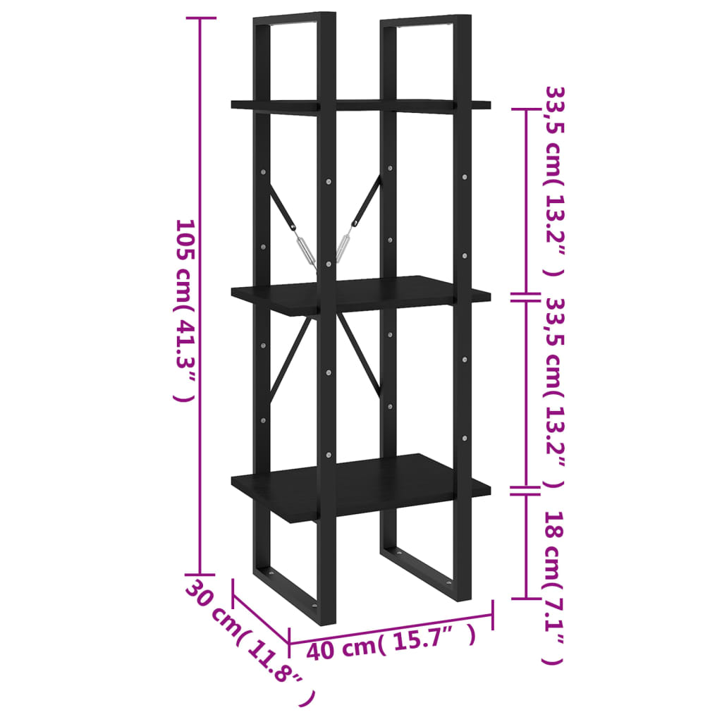 3-Tier Book Cabinet 40X30X Solid Pine