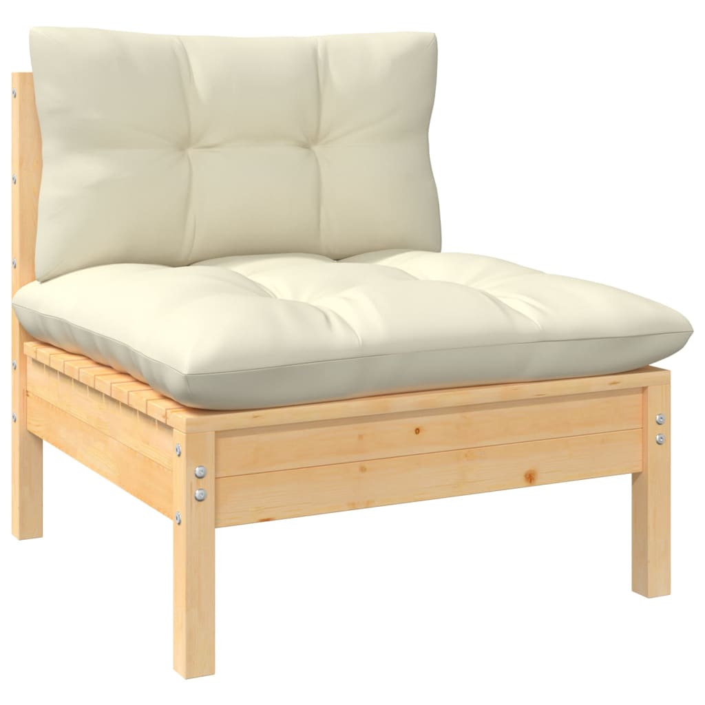 3 Piece Garden Lounge Set With Cream Cushions Solid Pinewood
