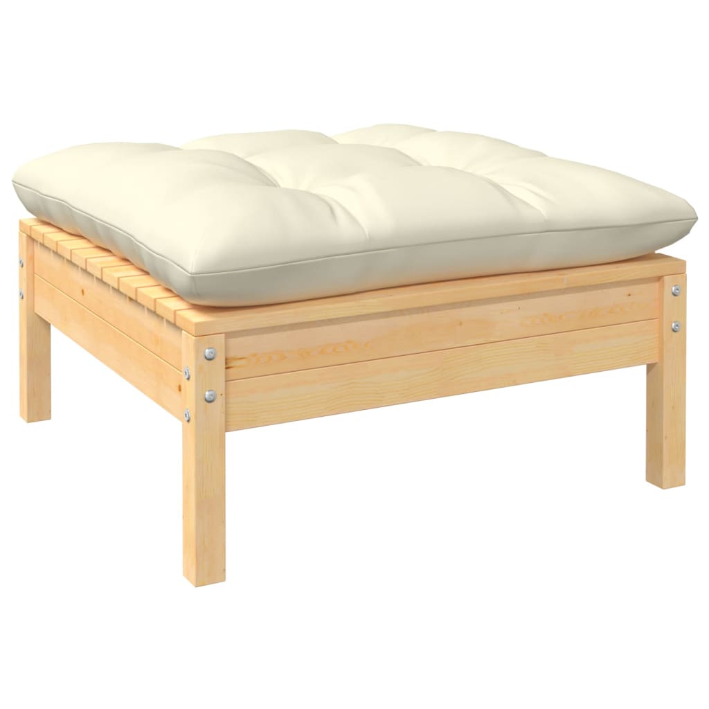 3 Piece Garden Lounge Set With Cream Cushions Solid Pinewood
