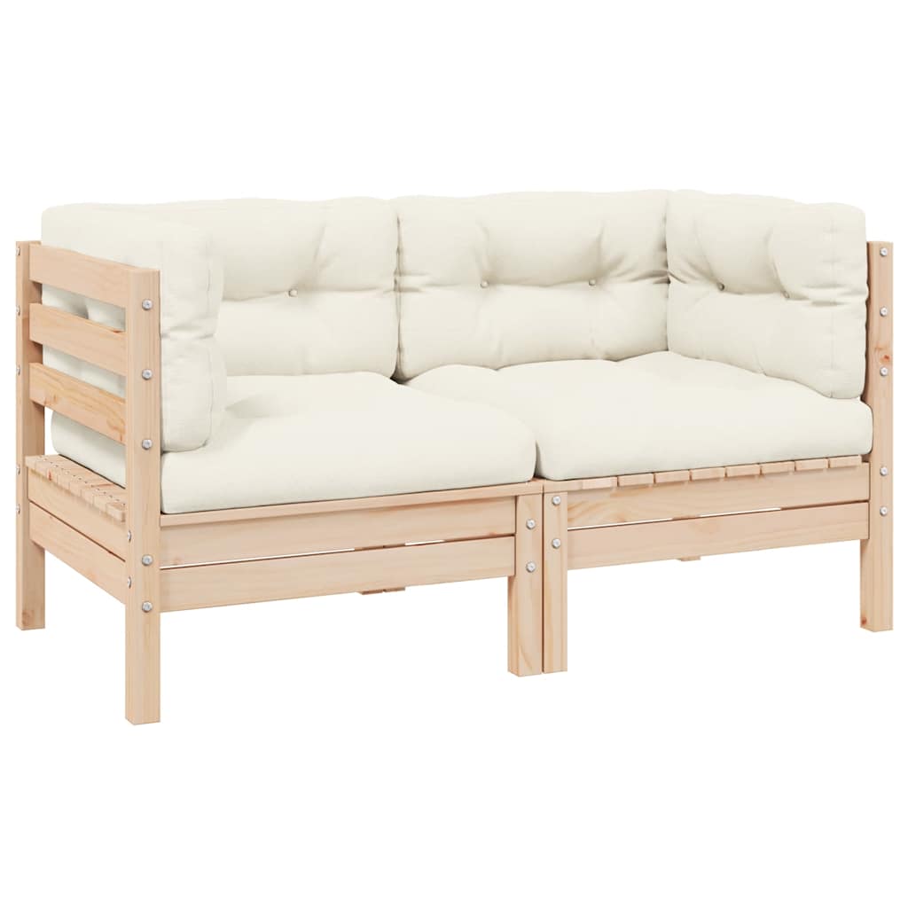 3 Piece Garden Lounge Set With Cream Cushions Solid Pinewood