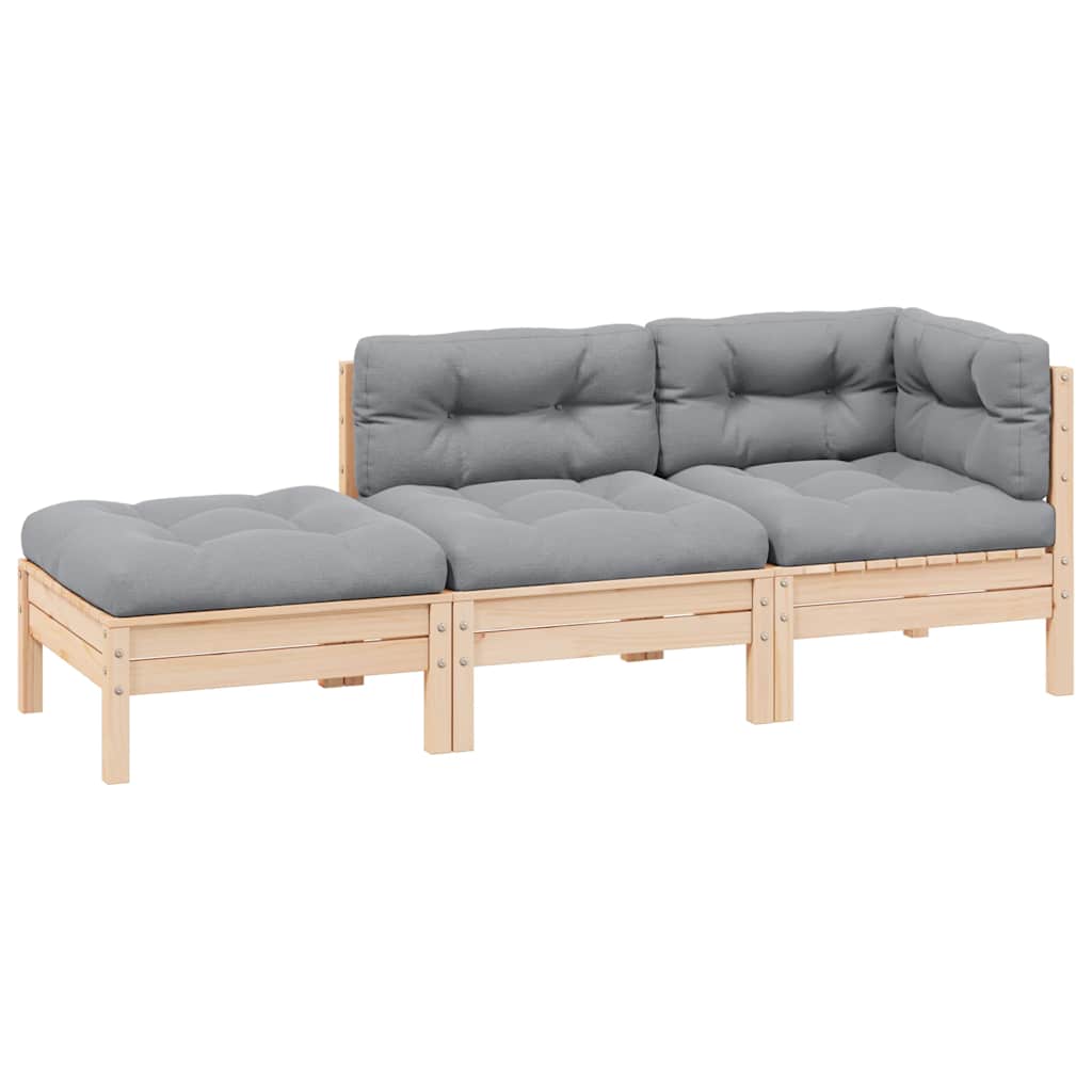 3 Piece Garden Lounge Set With Cream Cushions Solid Pinewood