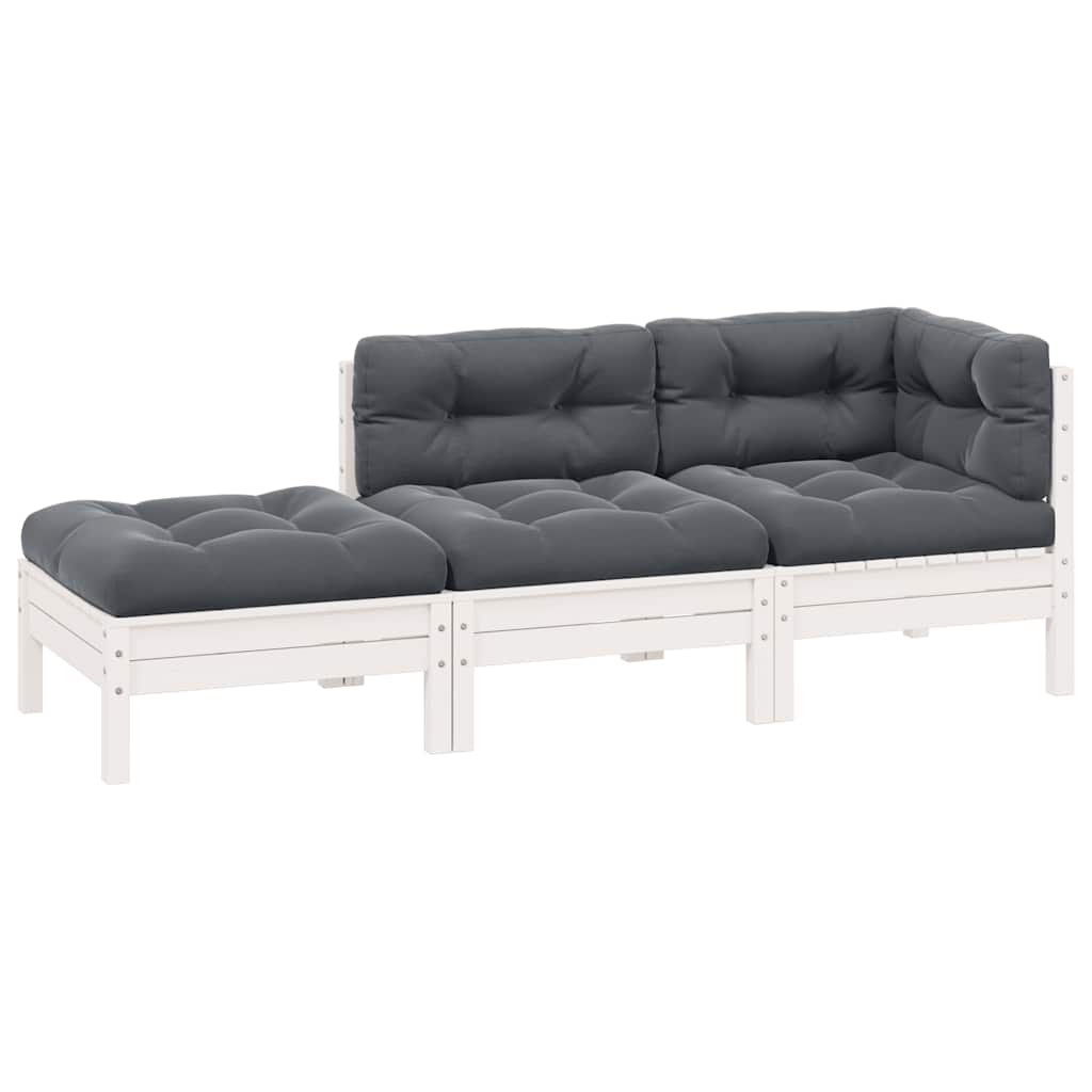 3 Piece Garden Lounge Set With Cream Cushions Solid Pinewood