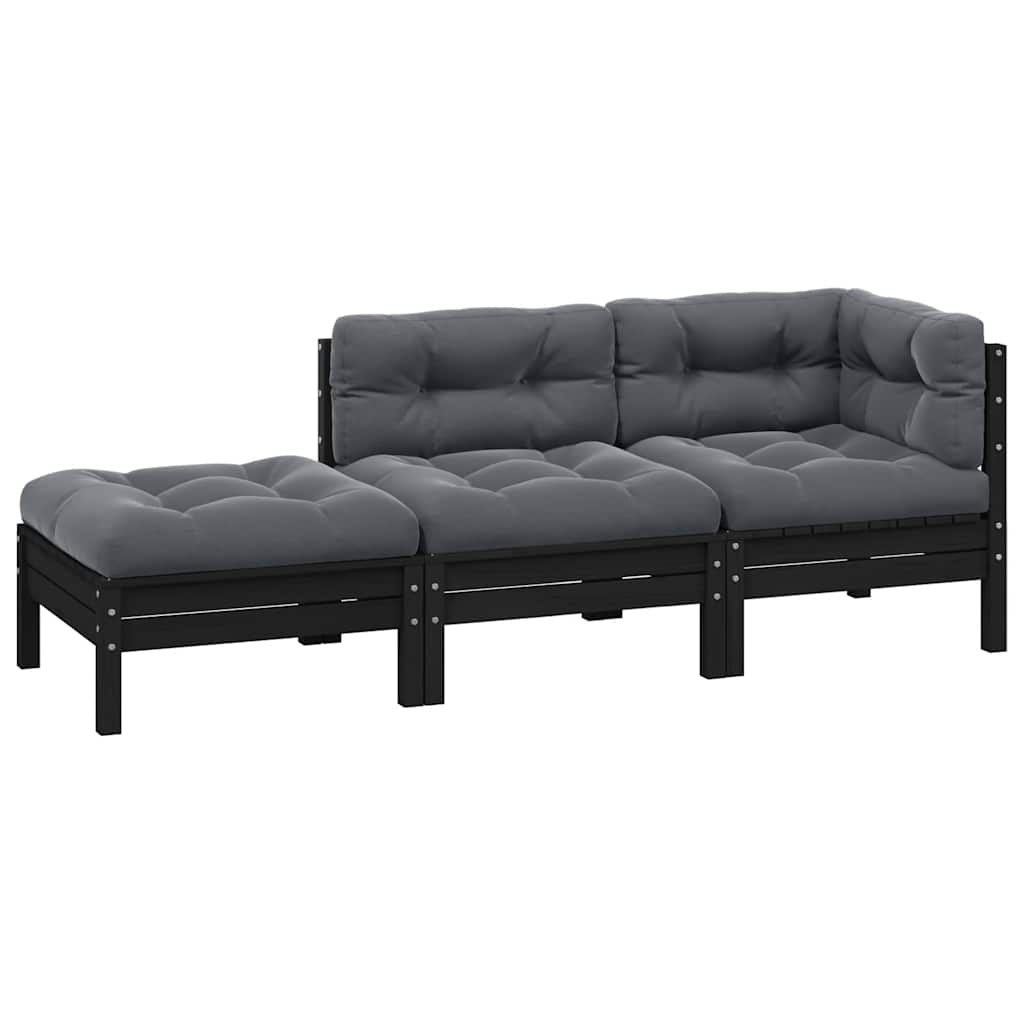 3 Piece Garden Lounge Set With Cream Cushions Solid Pinewood