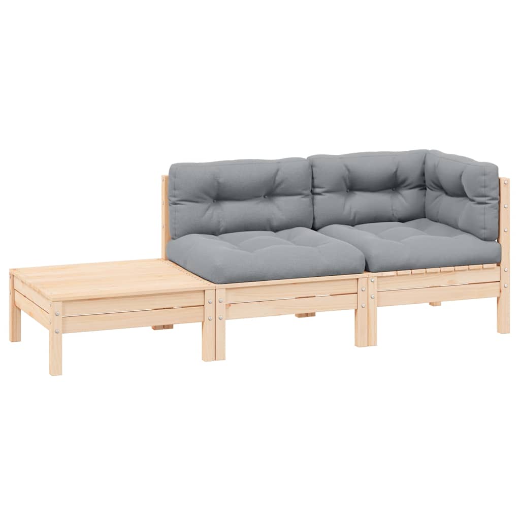 3 Piece Garden Lounge Set With Cream Cushions Solid Pinewood