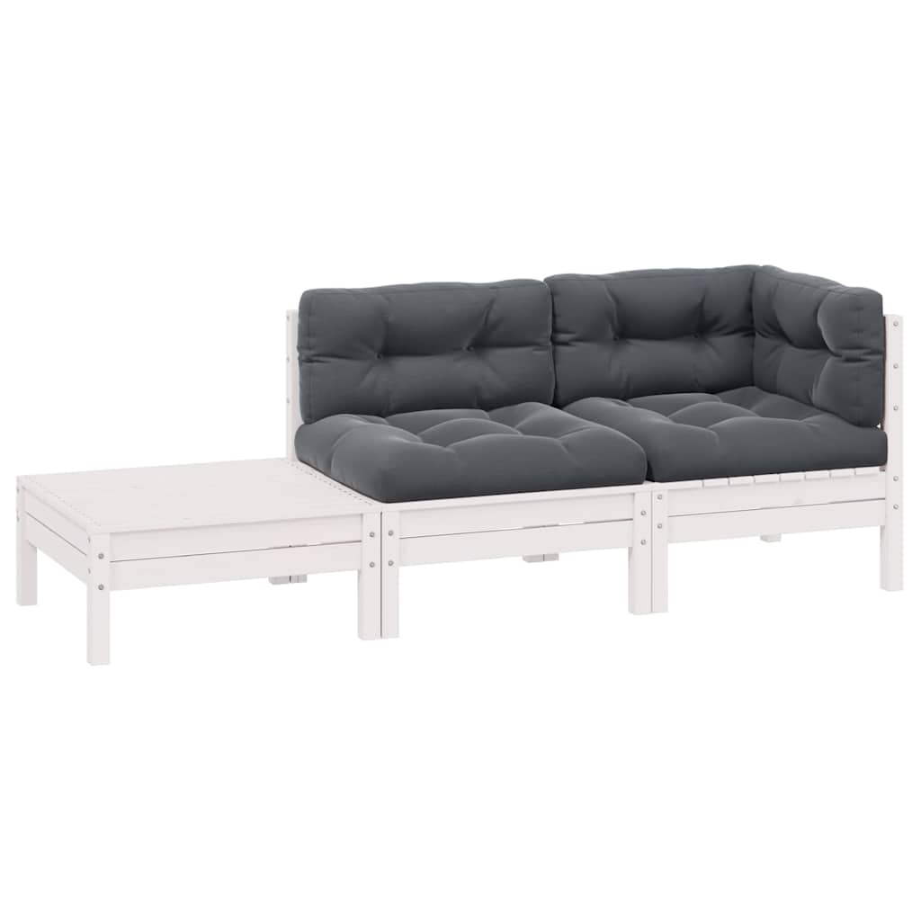 3 Piece Garden Lounge Set With Cream Cushions Solid Pinewood