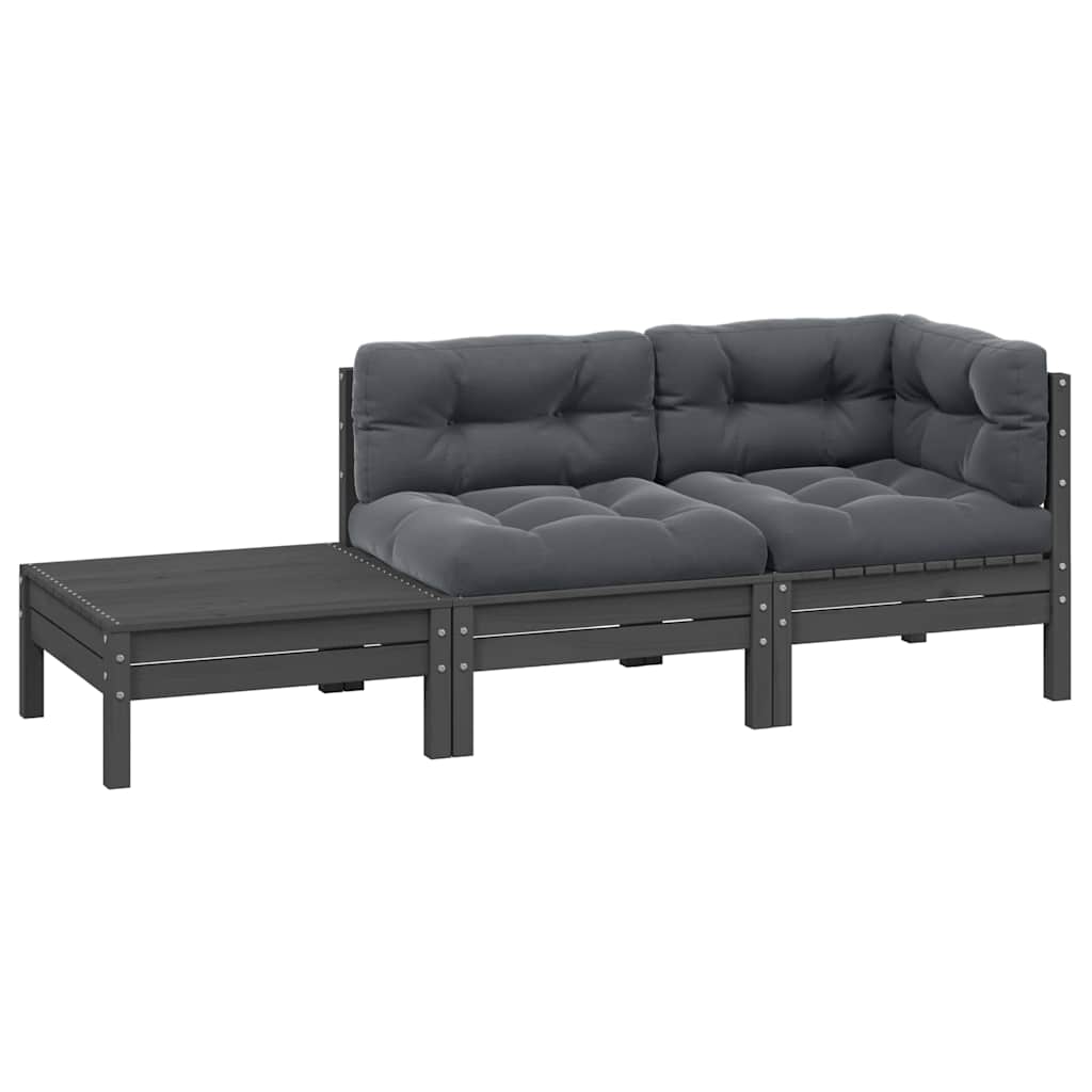 3 Piece Garden Lounge Set With Cream Cushions Solid Pinewood