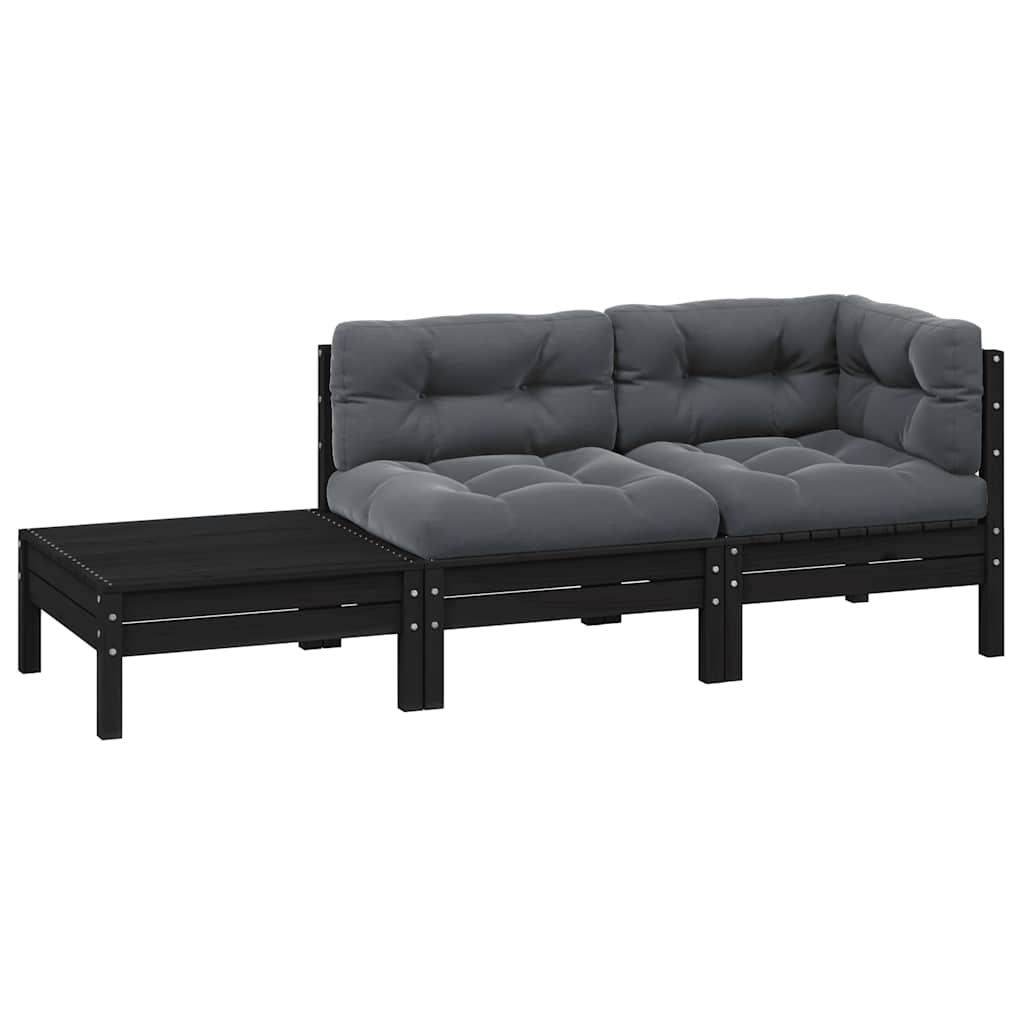 3 Piece Garden Lounge Set With Cream Cushions Solid Pinewood
