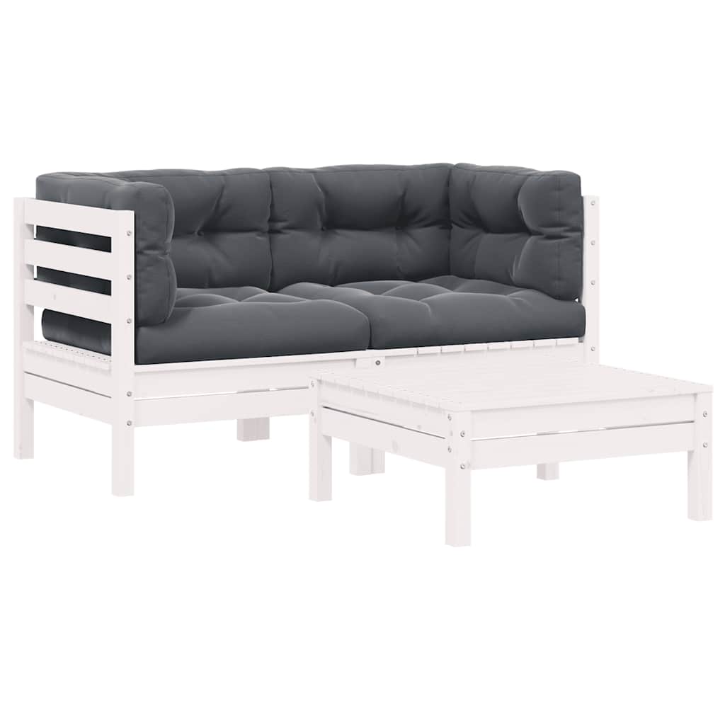 3 Piece Garden Lounge Set With Cream Cushions Solid Pinewood