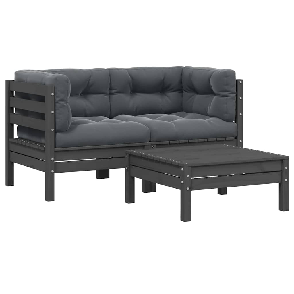 3 Piece Garden Lounge Set With Cream Cushions Solid Pinewood
