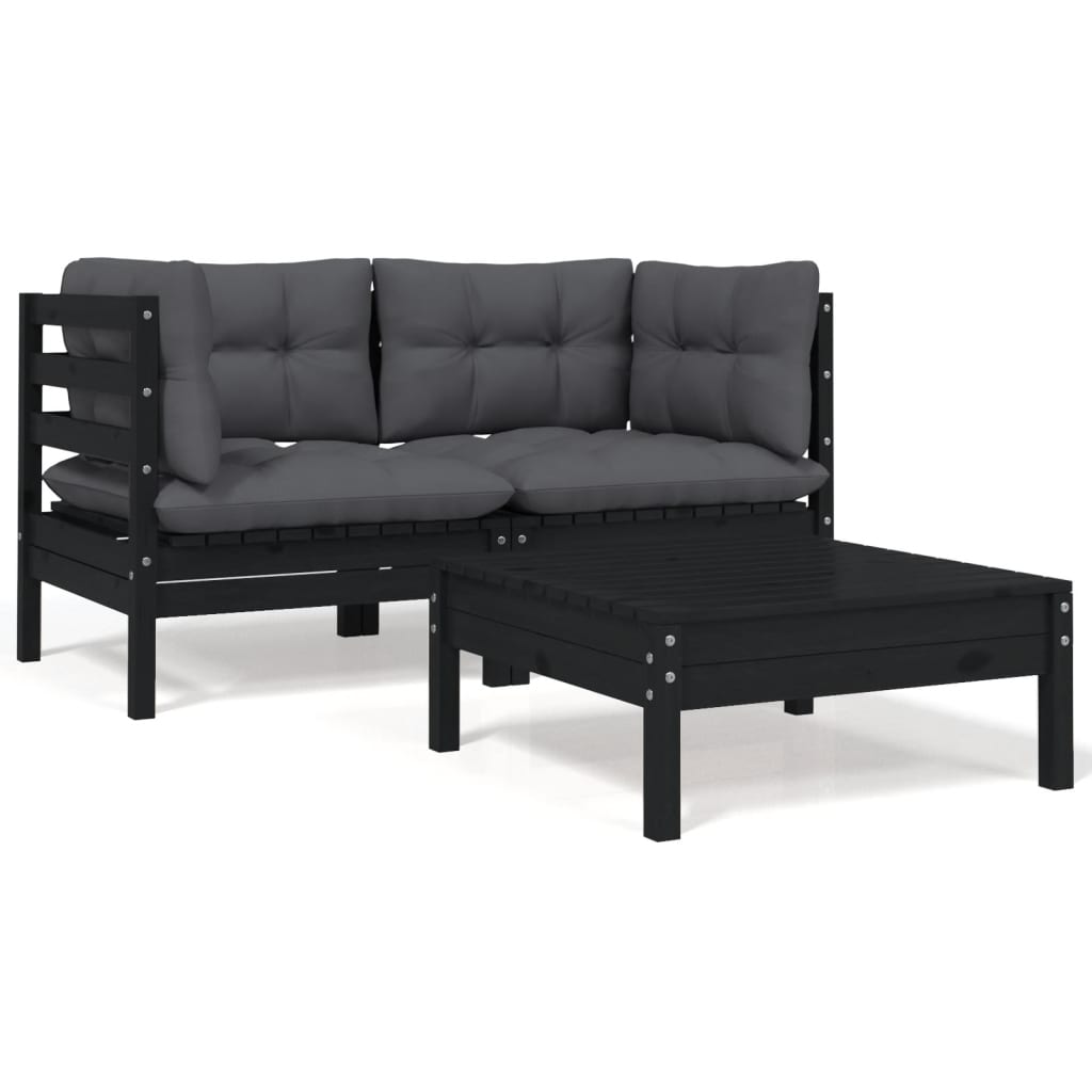 3 Piece Garden Lounge Set With Cream Cushions Solid Pinewood