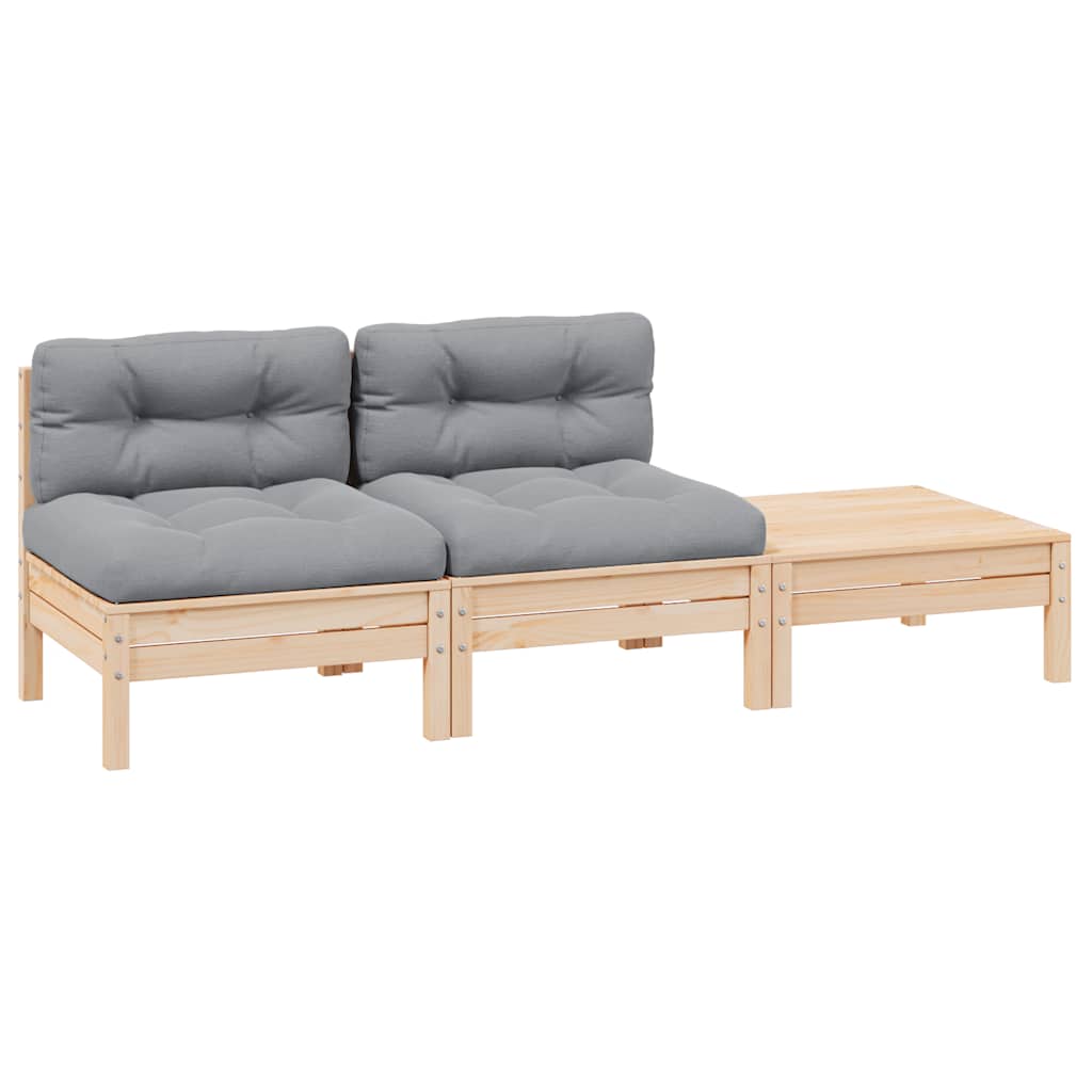 3 Piece Garden Lounge Set With Cream Cushions Solid Pinewood