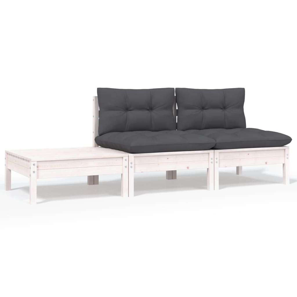 3 Piece Garden Lounge Set With Cream Cushions Solid Pinewood