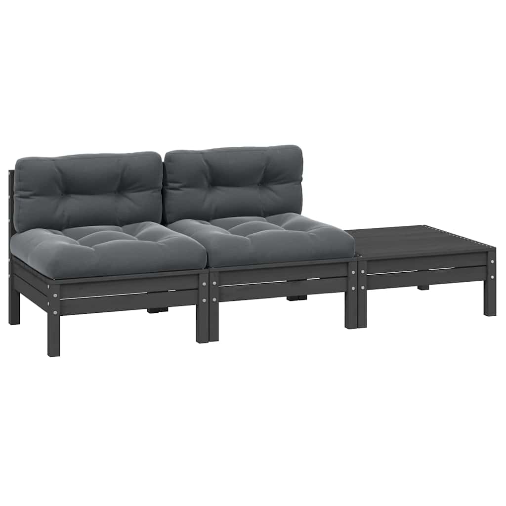 3 Piece Garden Lounge Set With Cream Cushions Solid Pinewood