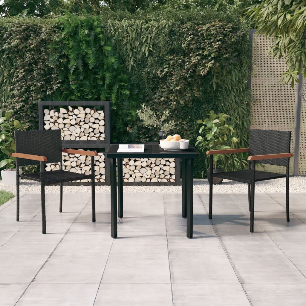 7 Piece Garden Dining Set Black Poly Rattan