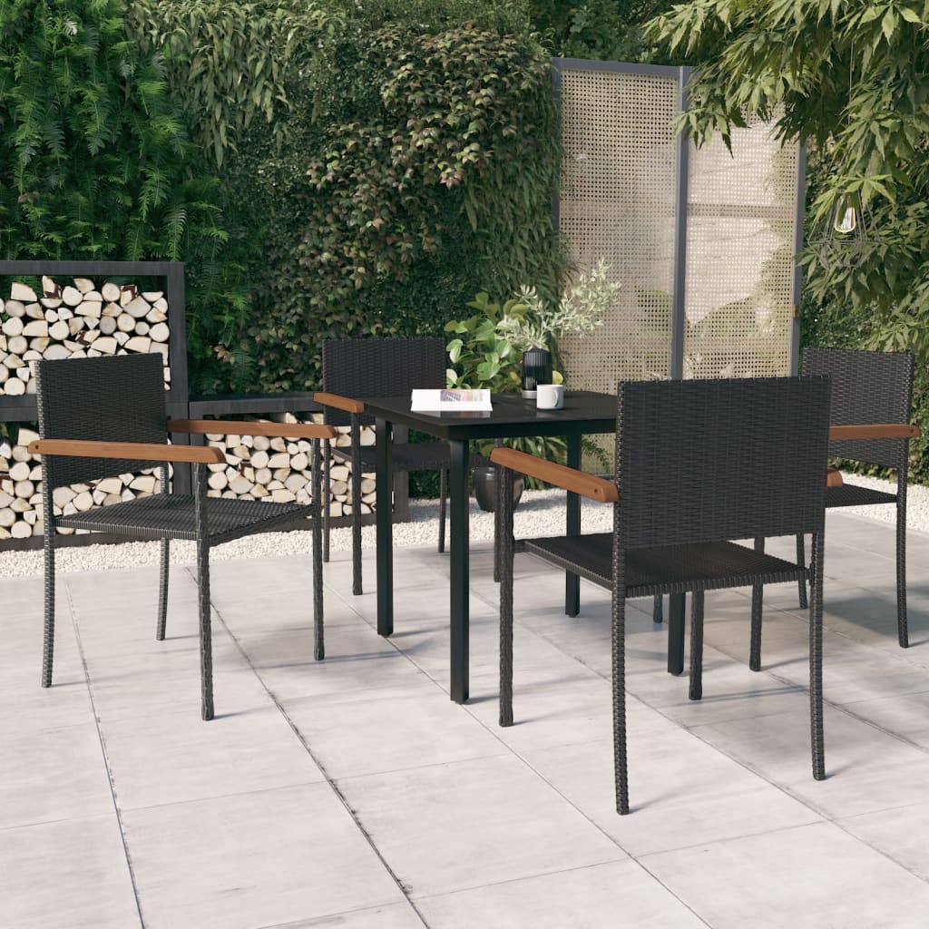 7 Piece Garden Dining Set Black Poly Rattan